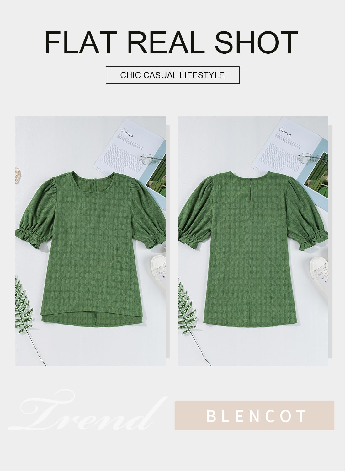 Foto 6 pulgar | Camiseta Blencot Para Mujer, De Verano, Con Volantes, Manga Corta, Color Verde L - Venta Internacional.