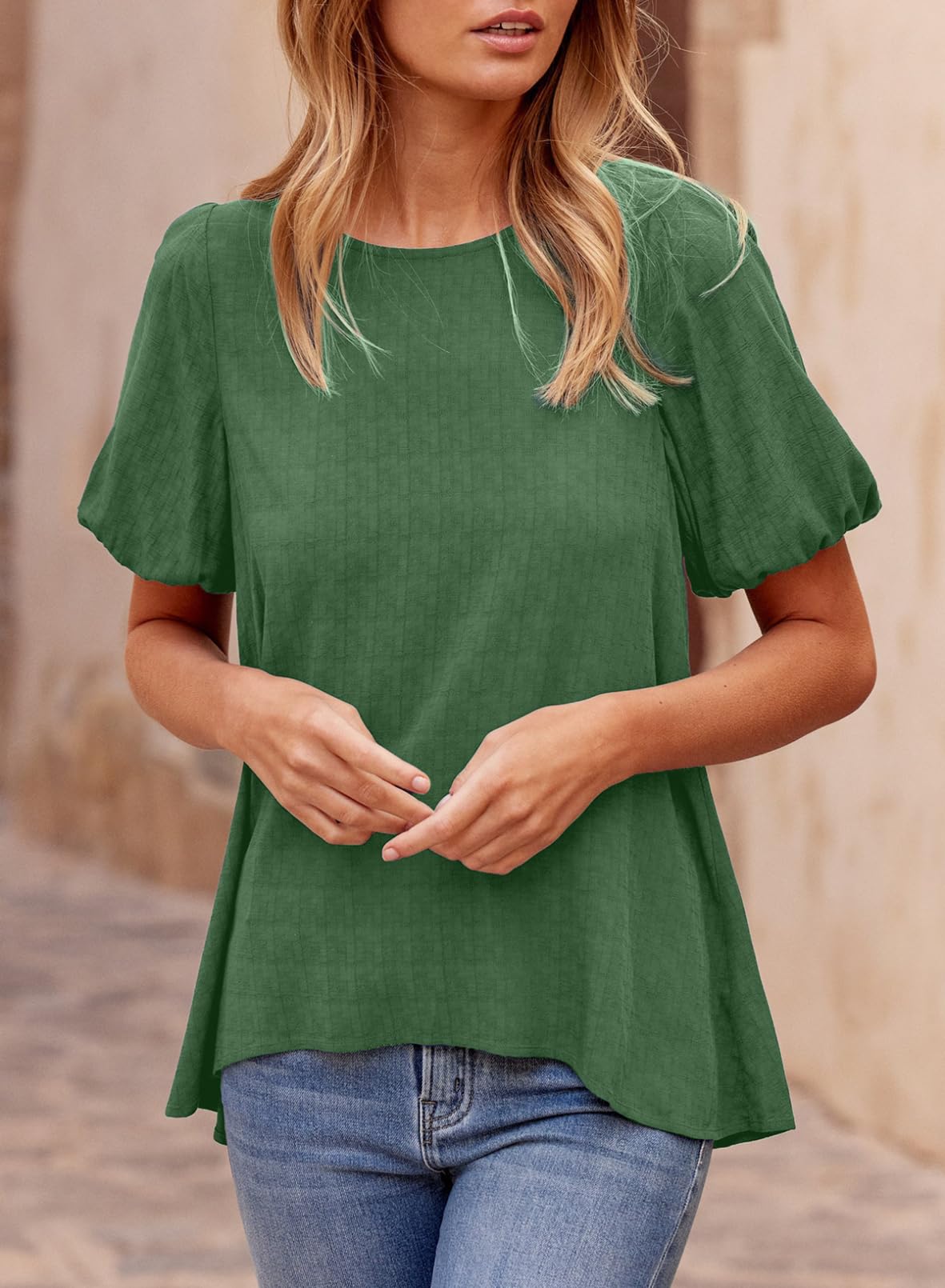 Foto 8 pulgar | Camiseta Blencot Para Mujer, De Verano, Con Volantes, Manga Corta, Color Verde L - Venta Internacional.