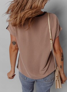 Foto 2 | Top Dokotoo Camiseta Acanalada De Manga Corta Con Estampado De Bloques De Colores Para Mujer - Venta Internacional.