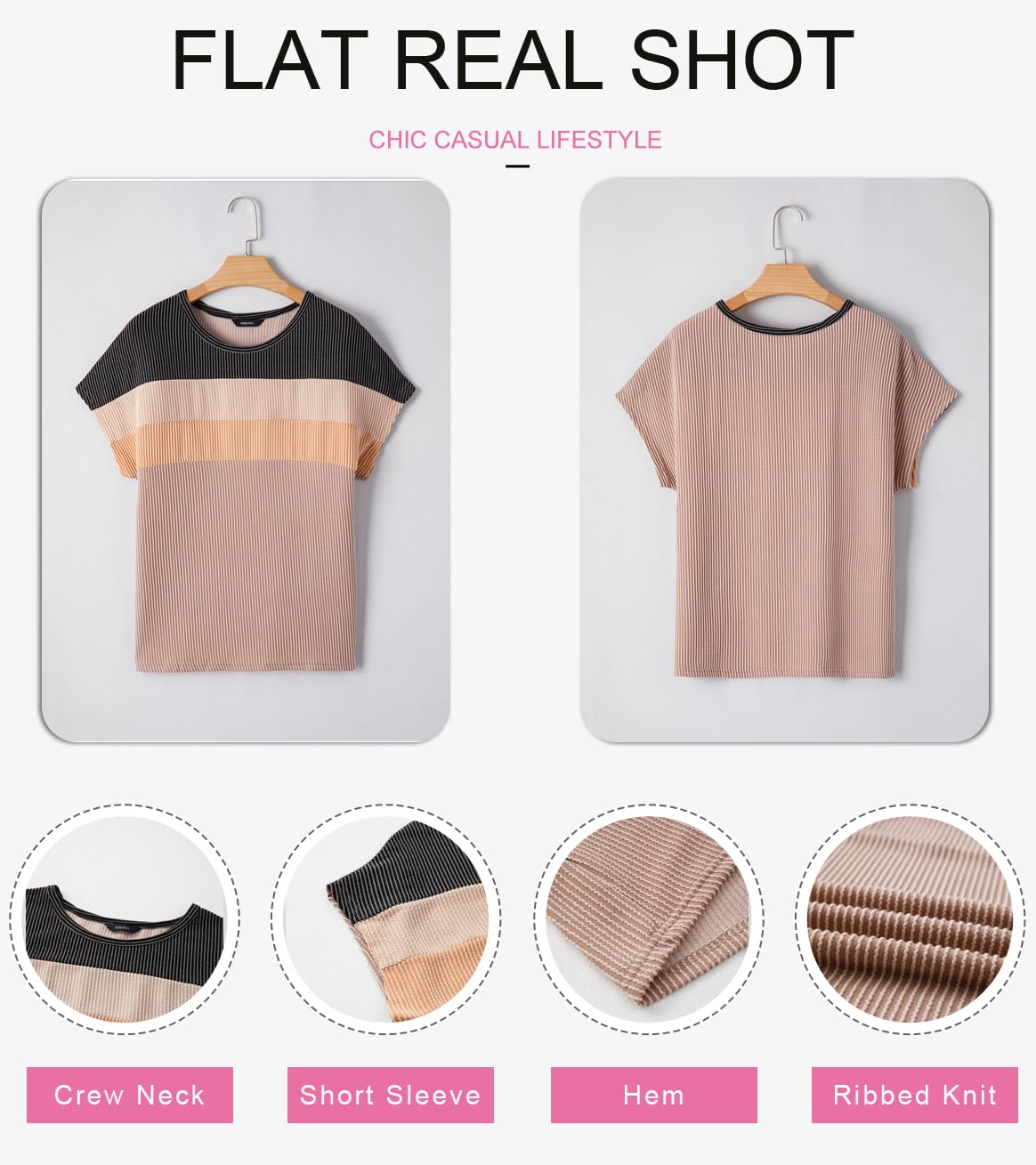 Foto 4 pulgar | Top Dokotoo Camiseta Acanalada De Manga Corta Con Estampado De Bloques De Colores Para Mujer - Venta Internacional.