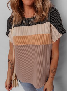 Foto 4 | Top Dokotoo Camiseta Acanalada De Manga Corta Con Estampado De Bloques De Colores Para Mujer - Venta Internacional.