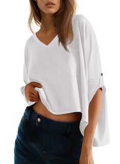 Foto 1 | Camiseta Dokotoo Para Mujer, Cuello En V, Manga Corta, Holgada, Color Blanco S - Venta Internacional.