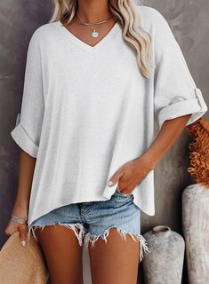 Foto 3 | Camiseta Dokotoo Para Mujer, Cuello En V, Manga Corta, Holgada, Color Blanco S - Venta Internacional.
