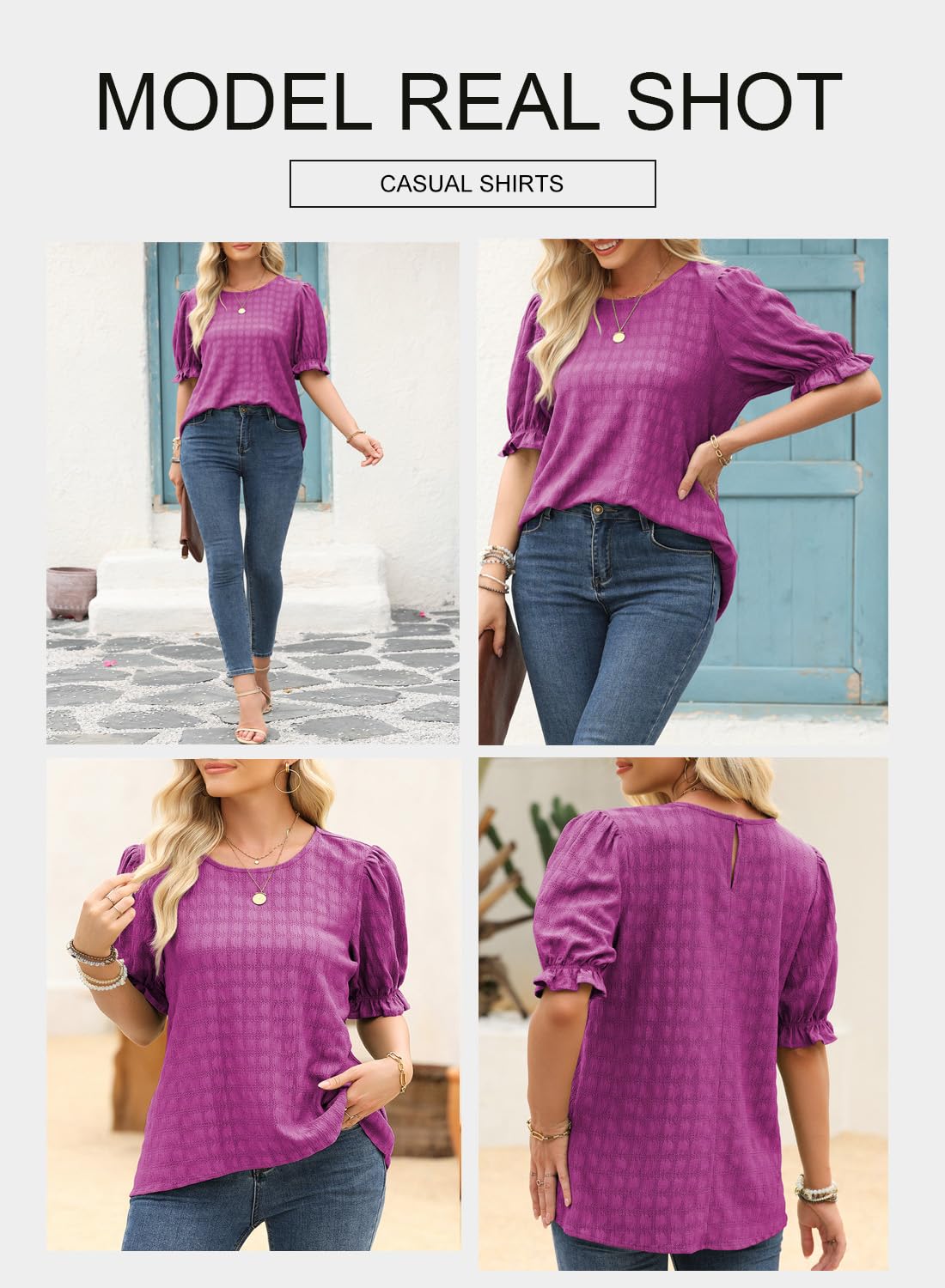 Foto 3 pulgar | Camiseta Blencot Para Mujer, Manga Corta Con Volantes, De Verano, Color Morado, L - Venta Internacional.