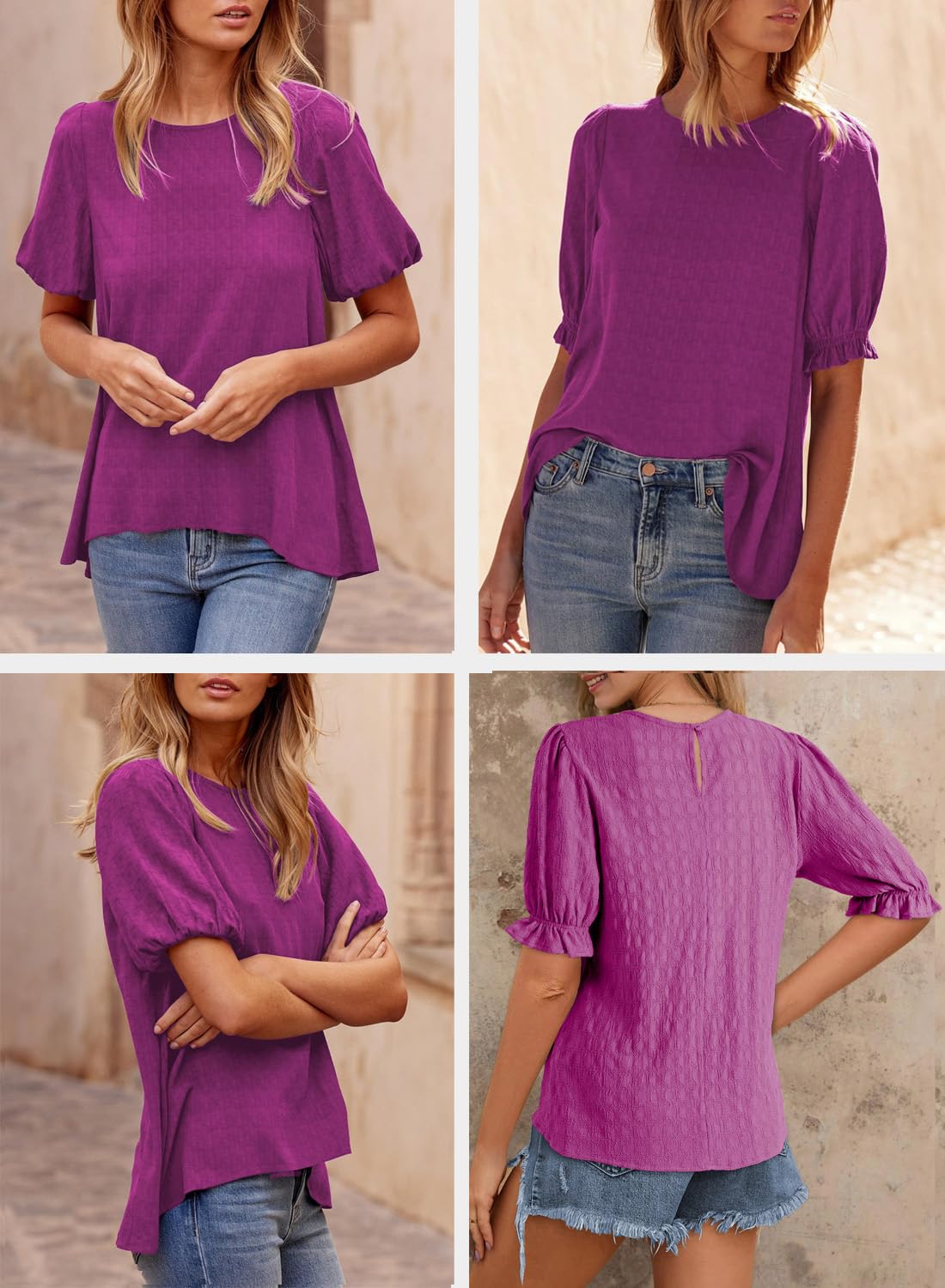 Foto 4 pulgar | Camiseta Blencot Para Mujer, Manga Corta Con Volantes, De Verano, Color Morado, L - Venta Internacional.