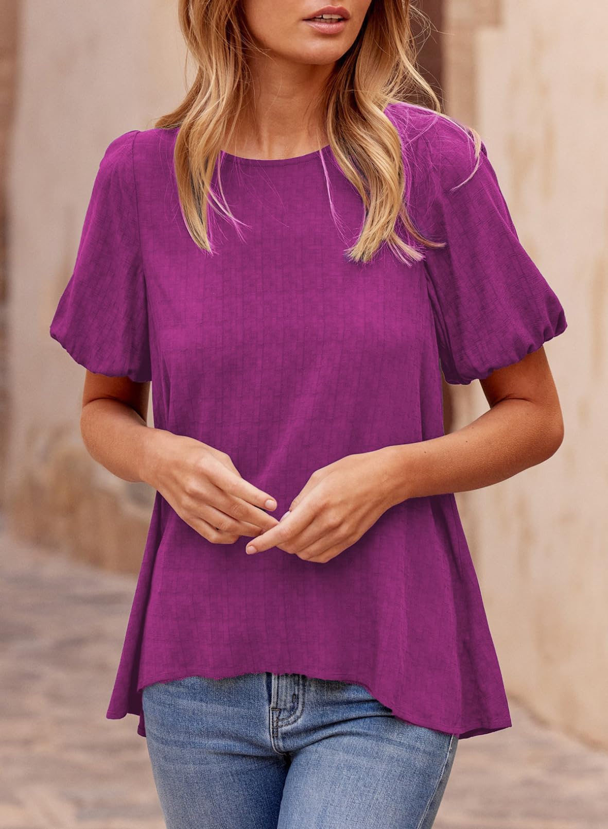 Foto 6 pulgar | Camiseta Blencot Para Mujer, Manga Corta Con Volantes, De Verano, Color Morado, L - Venta Internacional.