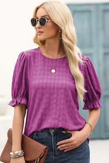 Foto 6 | Camiseta Blencot Para Mujer, Manga Corta Con Volantes, De Verano, Color Morado, L - Venta Internacional.