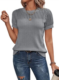 Foto 1 | Top Dokotoo 2025 Para Mujer De Manga Corta Con Cuello Redondo, Color Gris - Venta Internacional.