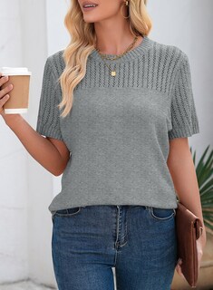 Foto 4 | Top Dokotoo 2025 Para Mujer De Manga Corta Con Cuello Redondo, Color Gris - Venta Internacional.