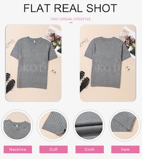 Foto 6 | Top Dokotoo 2025 Para Mujer De Manga Corta Con Cuello Redondo, Color Gris - Venta Internacional.