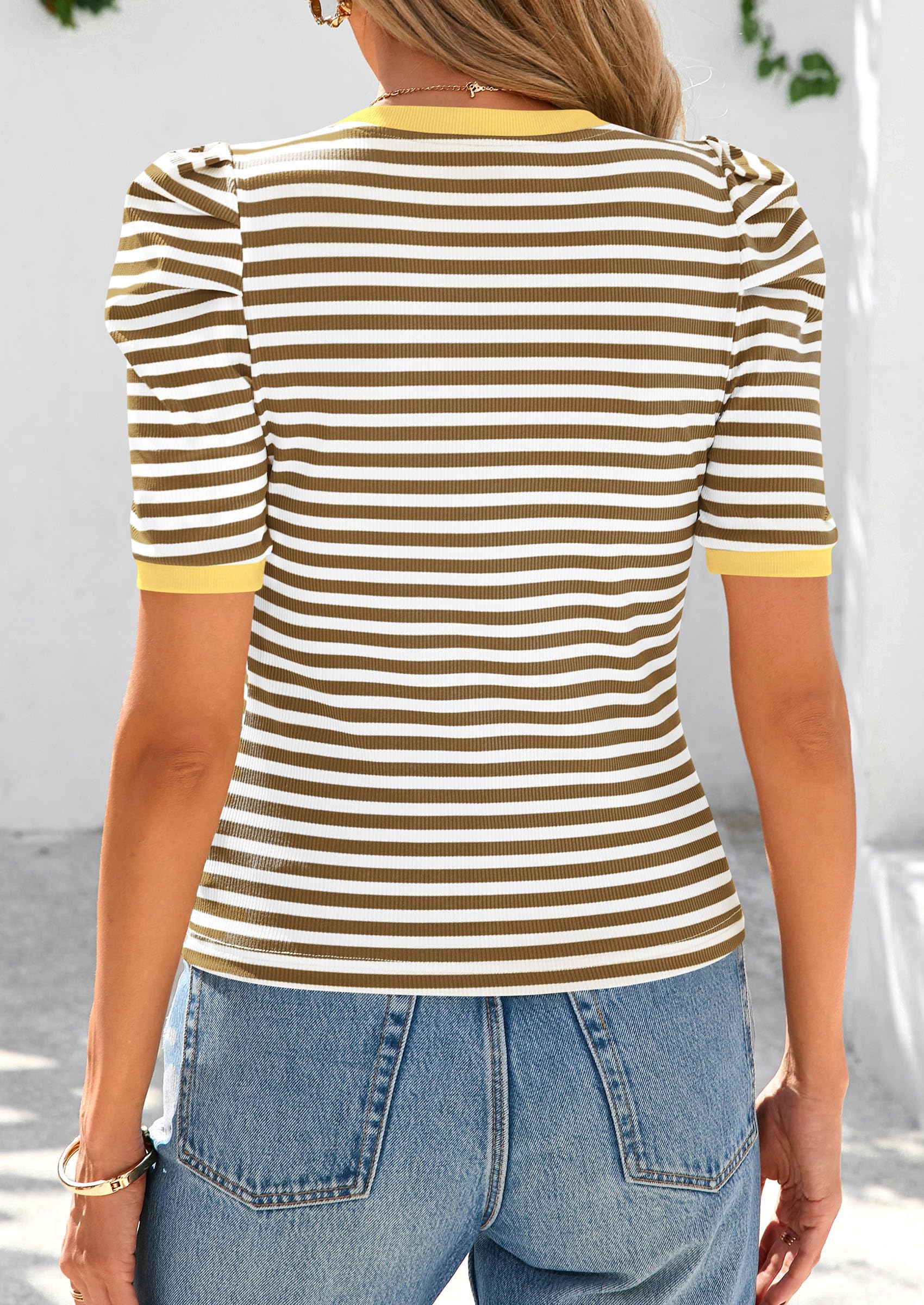 Foto 2 | Camiseta Prettygarden Para Mujer, Color Caqui, Con Bloques De Colores, Color Caqui - Venta Internacional.