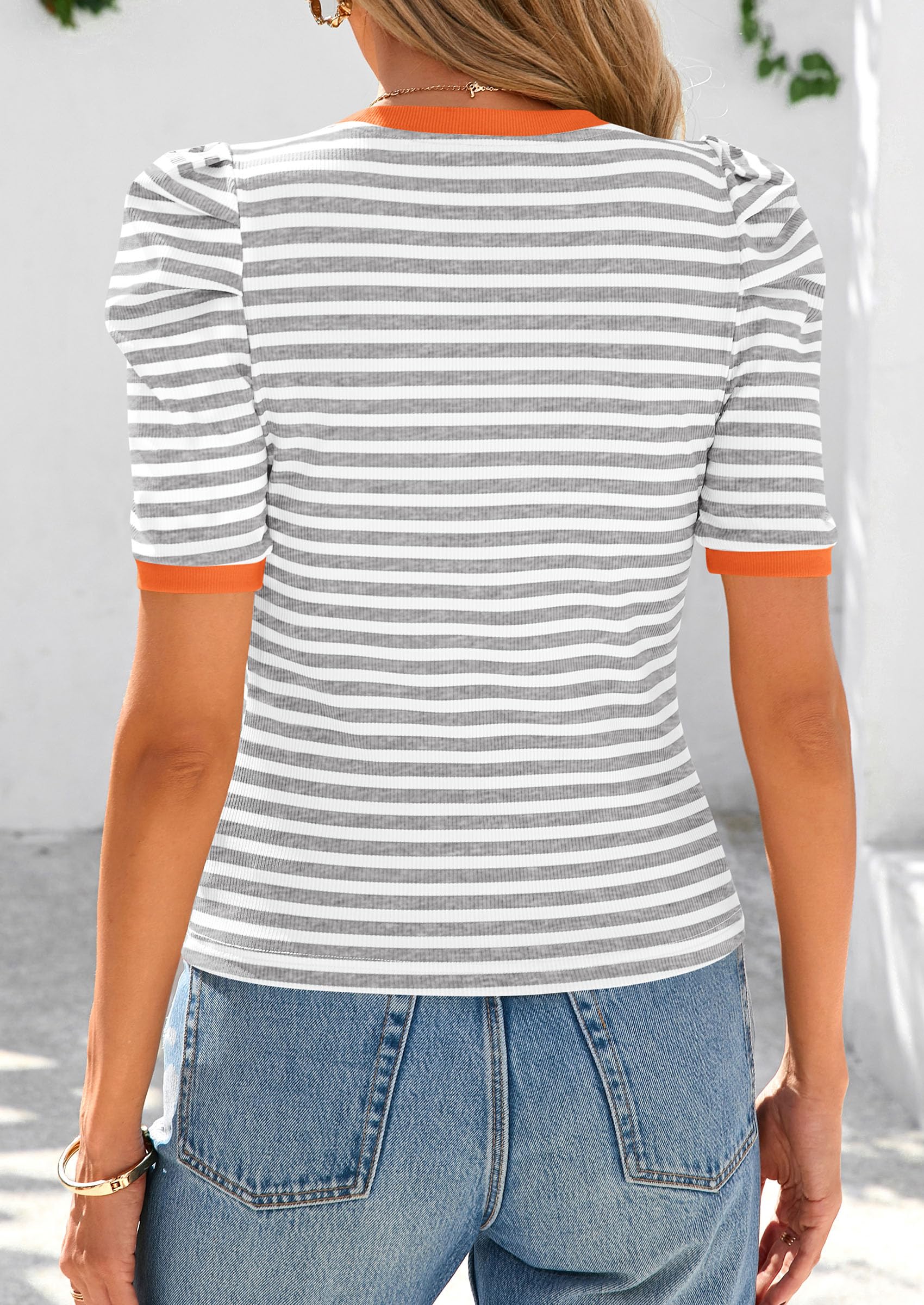Foto 3 pulgar | Camiseta Prettygarden Para Mujer, Color Bloque De Colores, A Rayas, Gris - Venta Internacional.
