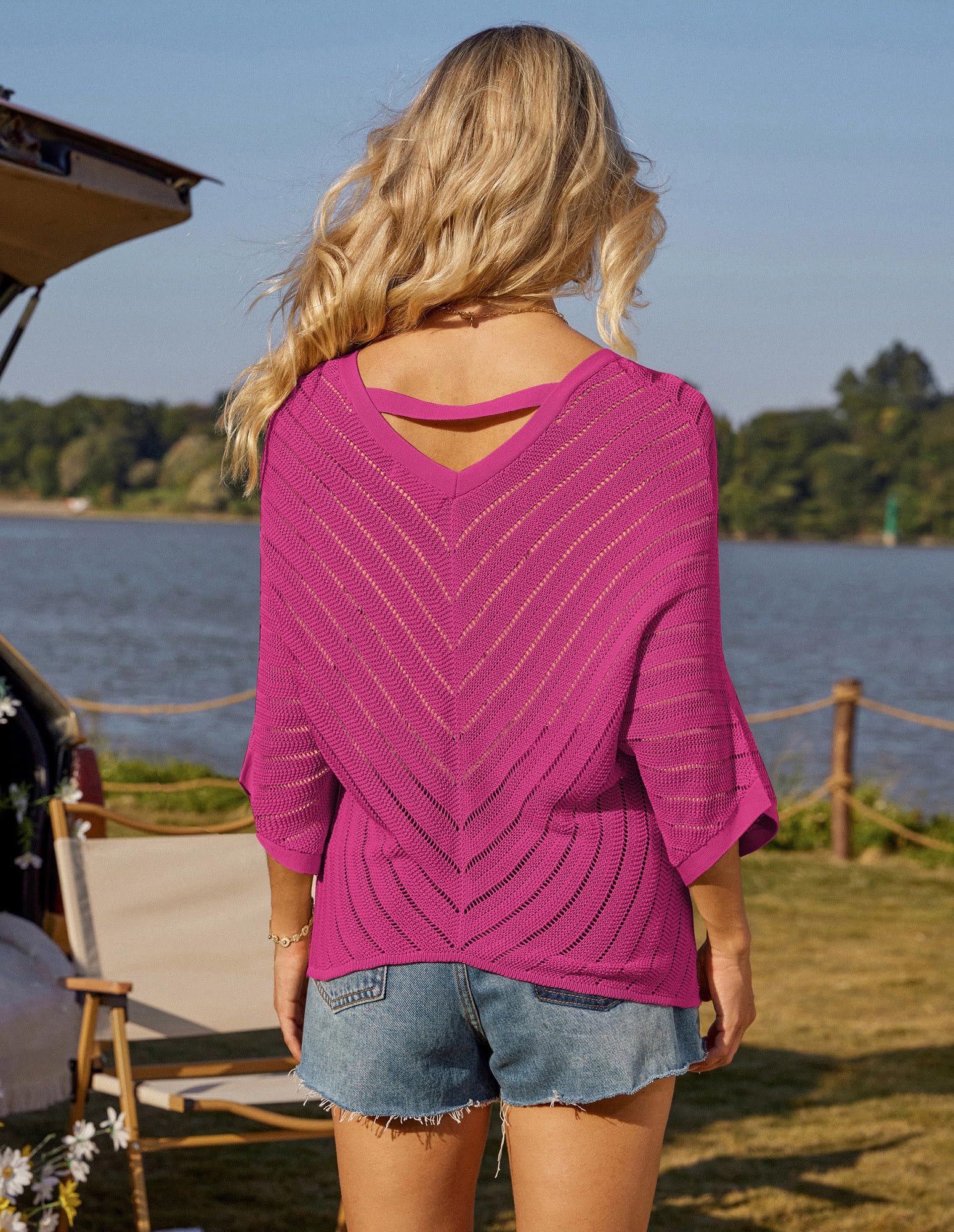 Foto 4 pulgar | Camiseta Tipo Túnica Grace Karin Para Mujer, Manga 3/4, Manga 3/4, Rosa Y Roja, Talla M - Venta Internacional.