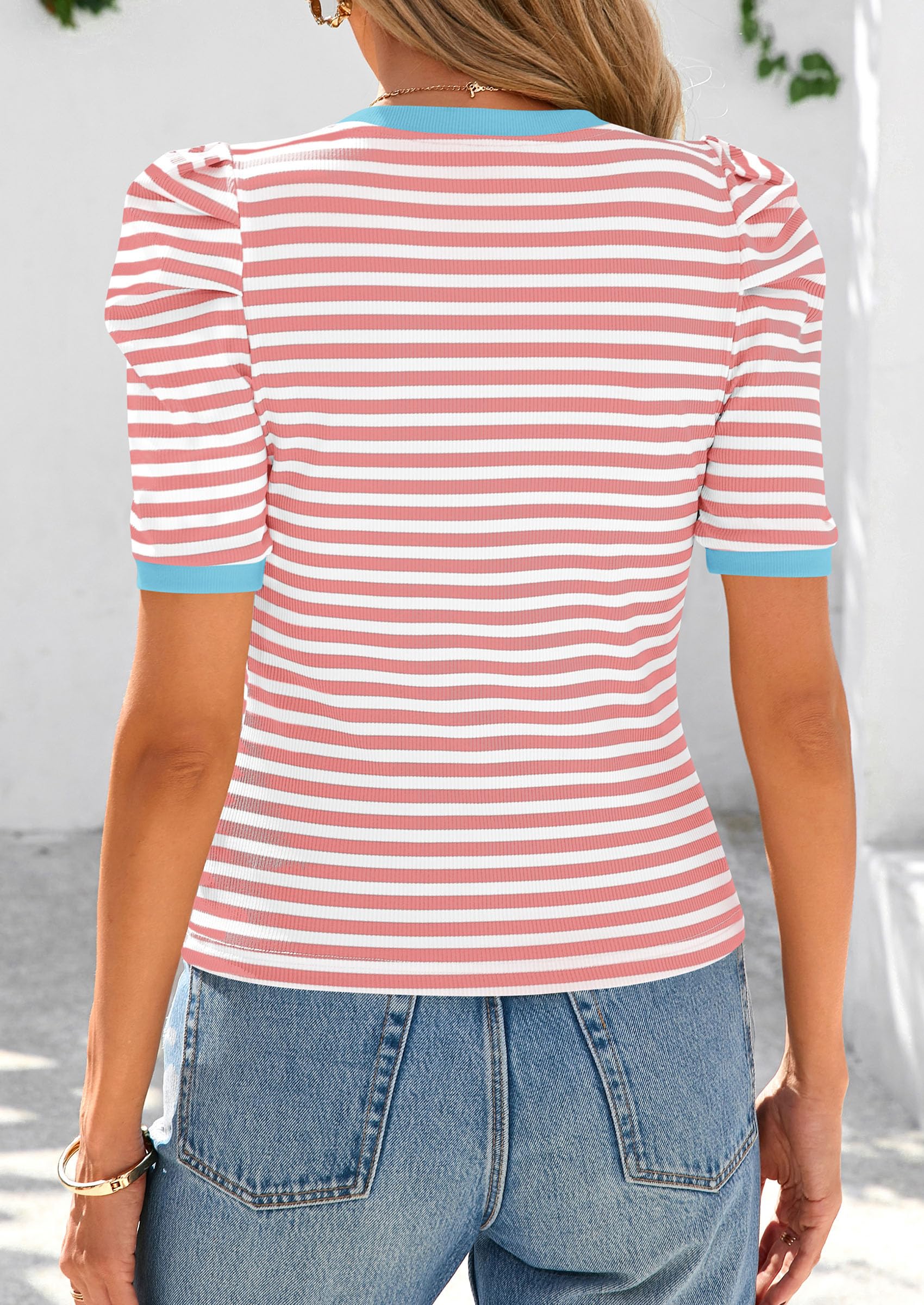 Foto 3 pulgar | Camiseta Prettygarden De Verano A Rayas En Bloques De Colores Para Mujer - Venta Internacional.