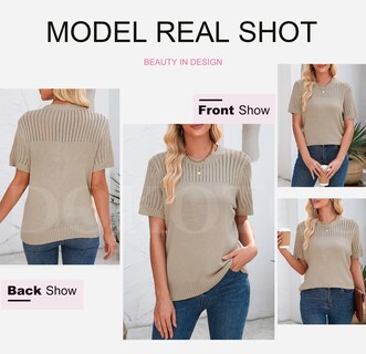 Foto 5 | Blusas De Verano Dokotoo 2025 Para Mujer, Cuello Redondo, Manga Corta, Talla M, Color Caqui - Venta Internacional.