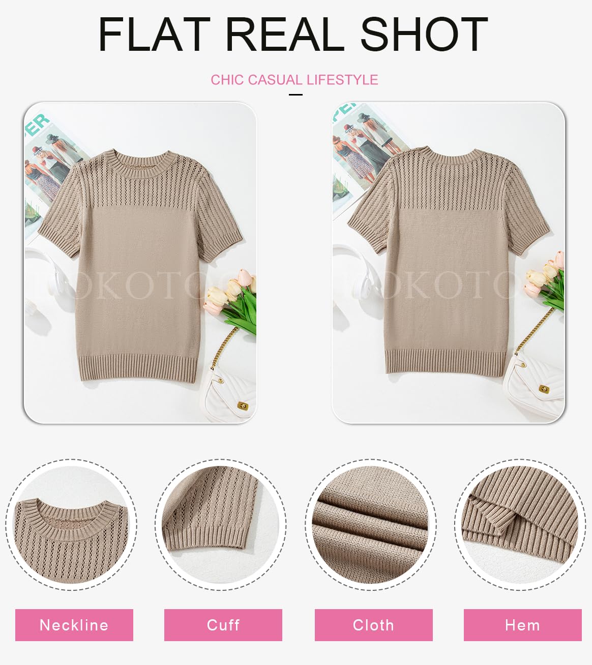 Foto 6 | Blusas De Verano Dokotoo 2025 Para Mujer, Cuello Redondo, Manga Corta, Talla M, Color Caqui - Venta Internacional.