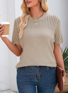 Foto 7 | Blusas De Verano Dokotoo 2025 Para Mujer, Cuello Redondo, Manga Corta, Talla M, Color Caqui - Venta Internacional.