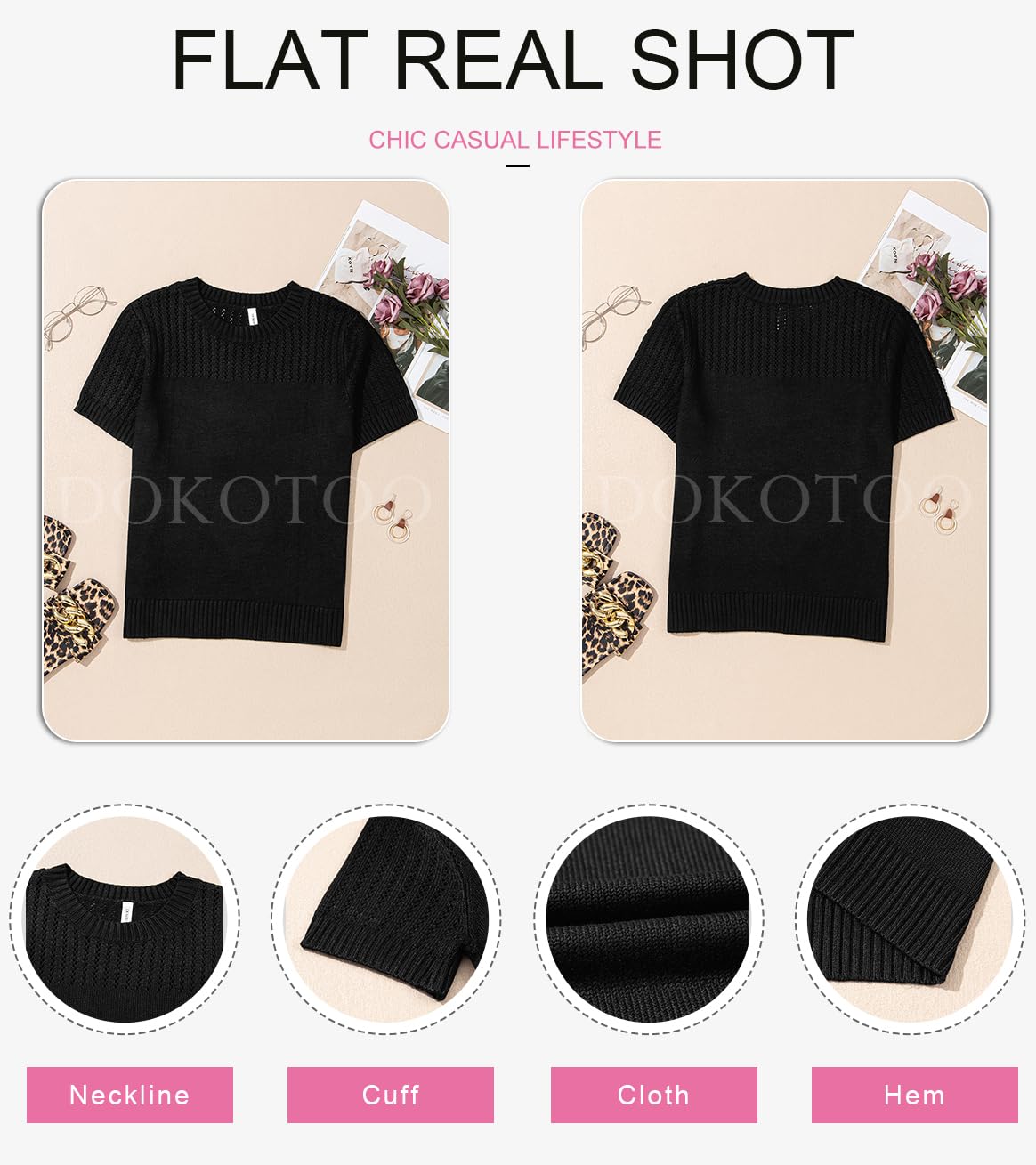 Foto 7 pulgar | Tops Dokotoo, Camisas De Manga Corta, Suéteres Para Mujer, Color Negro S - Venta Internacional.
