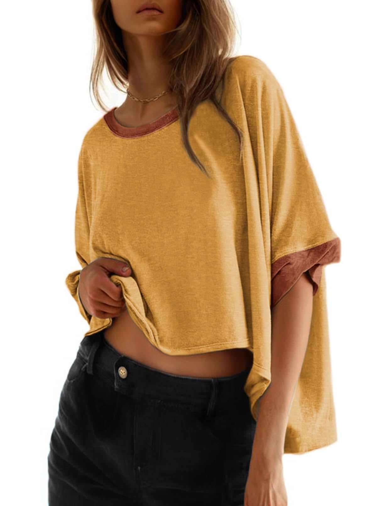 Camisetas Tops Dokotoo Para Mujer, Cuello Redondo, Bloques De Color, Verano 2025 - Venta Internacional.