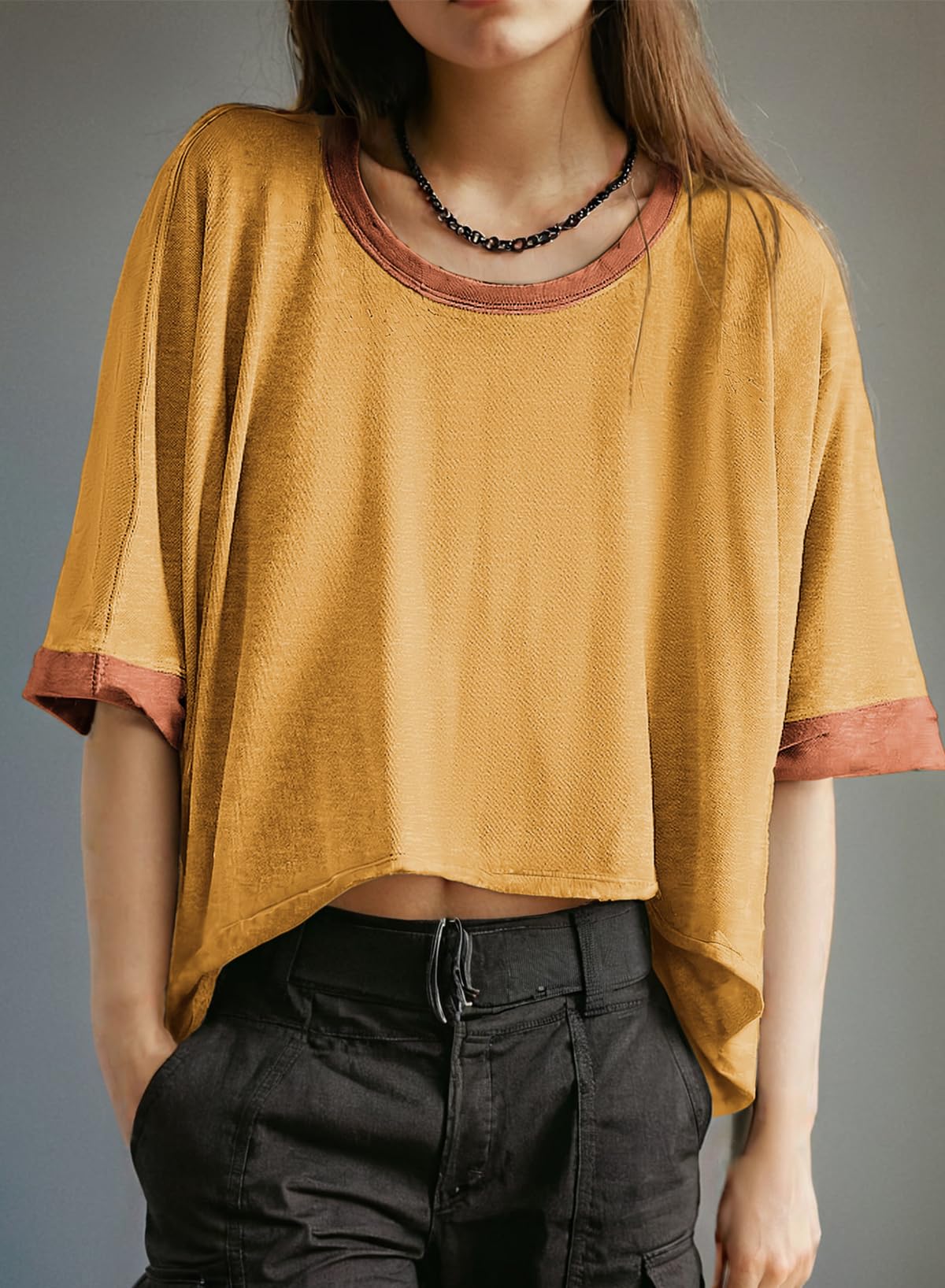 Foto 3 pulgar | Camisetas Tops Dokotoo Para Mujer, Cuello Redondo, Bloques De Color, Verano 2025 - Venta Internacional.