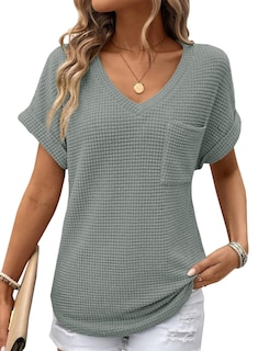 Foto 1 | Top Dokotoo Para Mujer, Tejido Gofrado, Cuello En V, Manga Corta, Casual - Venta Internacional.