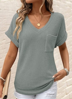 Foto 2 | Top Dokotoo Para Mujer, Tejido Gofrado, Cuello En V, Manga Corta, Casual - Venta Internacional.