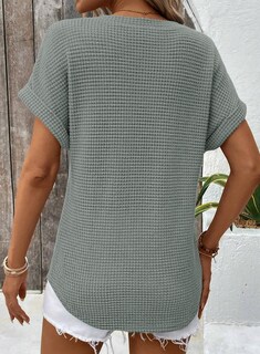 Foto 4 | Top Dokotoo Para Mujer, Tejido Gofrado, Cuello En V, Manga Corta, Casual - Venta Internacional.