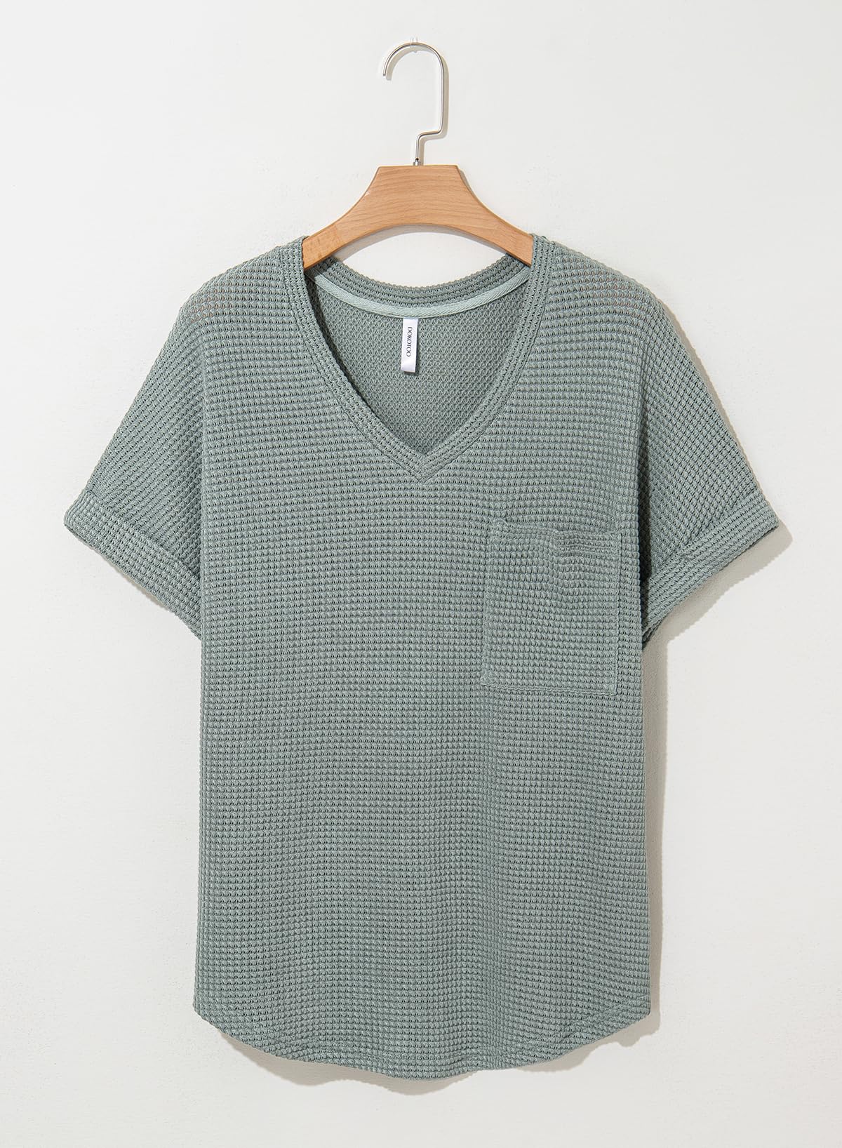 Foto 5 | Top Dokotoo Para Mujer, Tejido Gofrado, Cuello En V, Manga Corta, Casual - Venta Internacional.