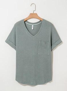 Foto 5 | Top Dokotoo Para Mujer, Tejido Gofrado, Cuello En V, Manga Corta, Casual - Venta Internacional.