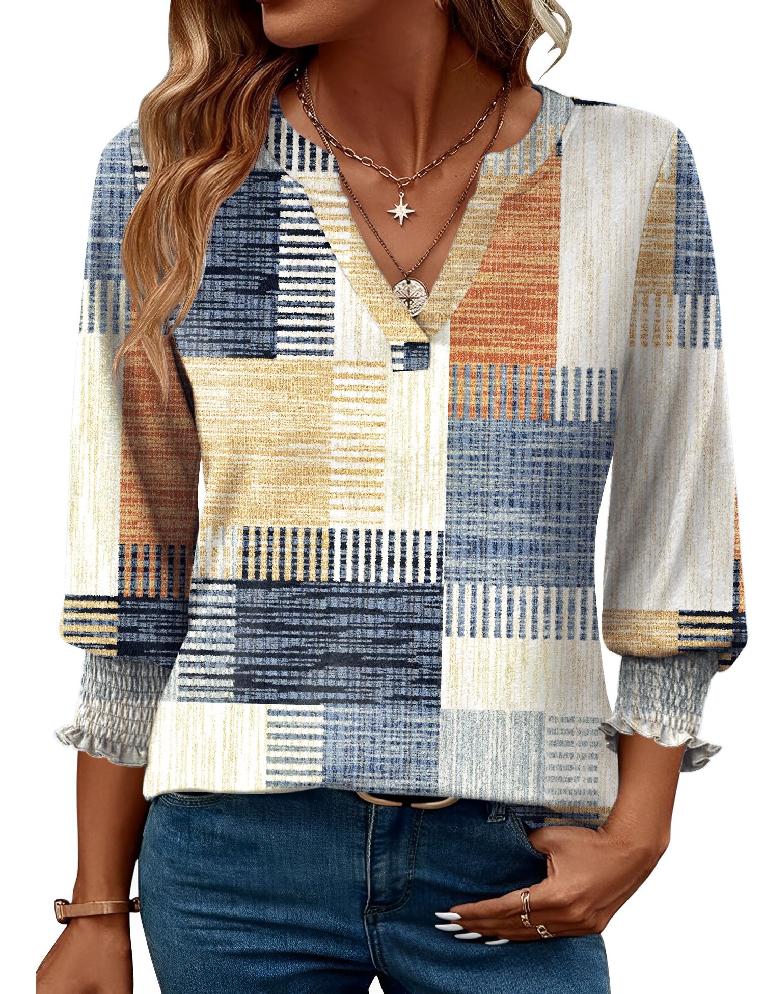 Foto 1 | Blusa Lomon Para Mujer, Manga 3/4, Cuello En V, Primavera 2025 - Venta Internacional.