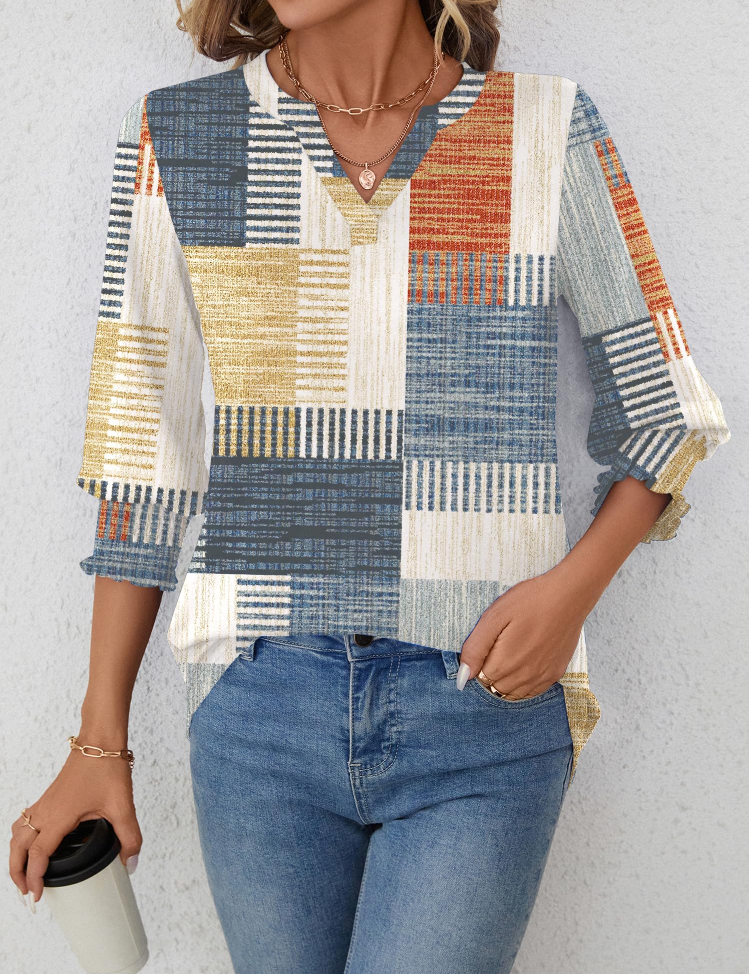 Foto 6 | Blusa Lomon Para Mujer, Manga 3/4, Cuello En V, Primavera 2025 - Venta Internacional.