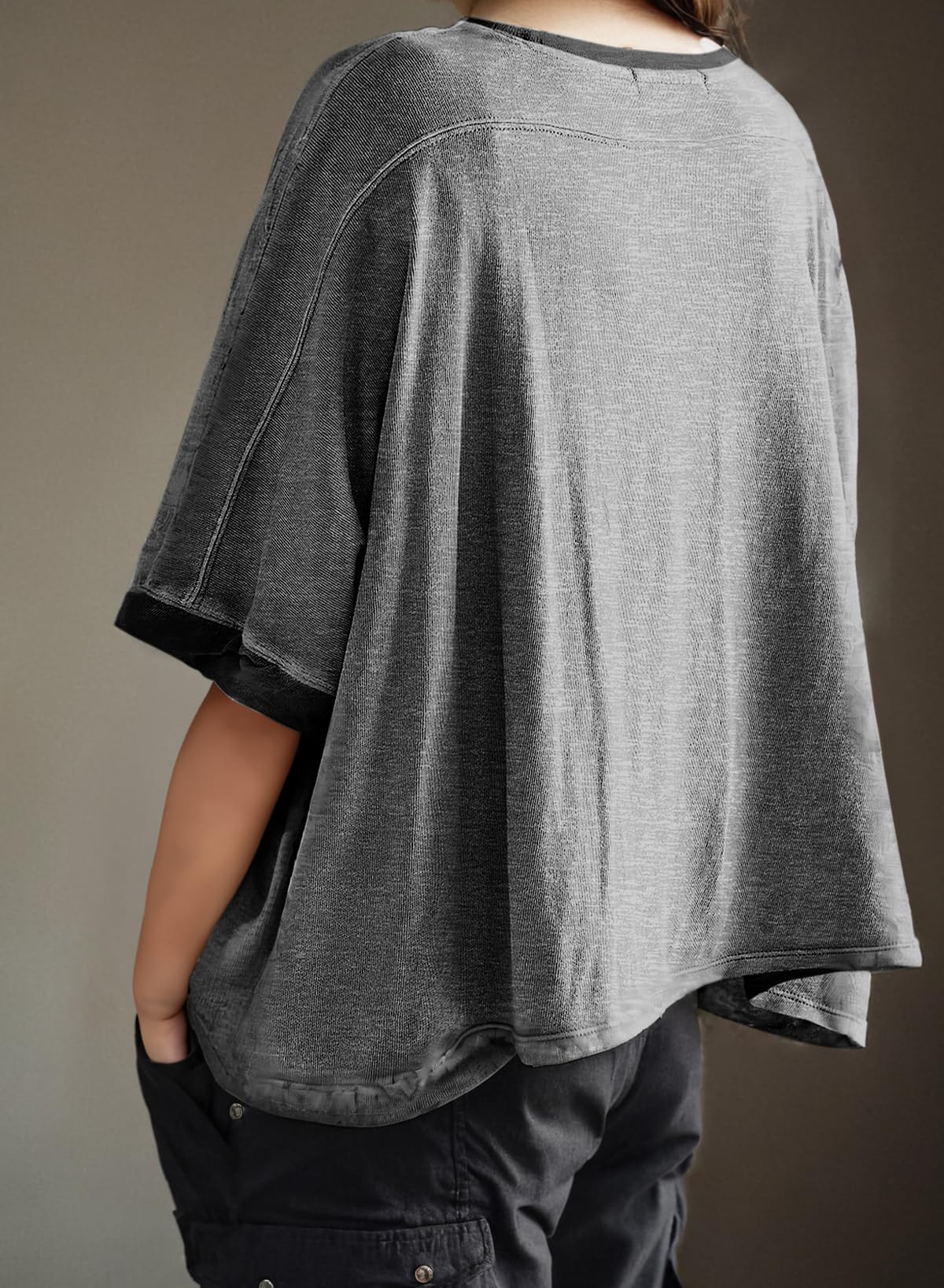 Foto 4 pulgar | Camiseta Dokotoo Summer Manga Corta Color Block Mujer Gris - Venta Internacional.