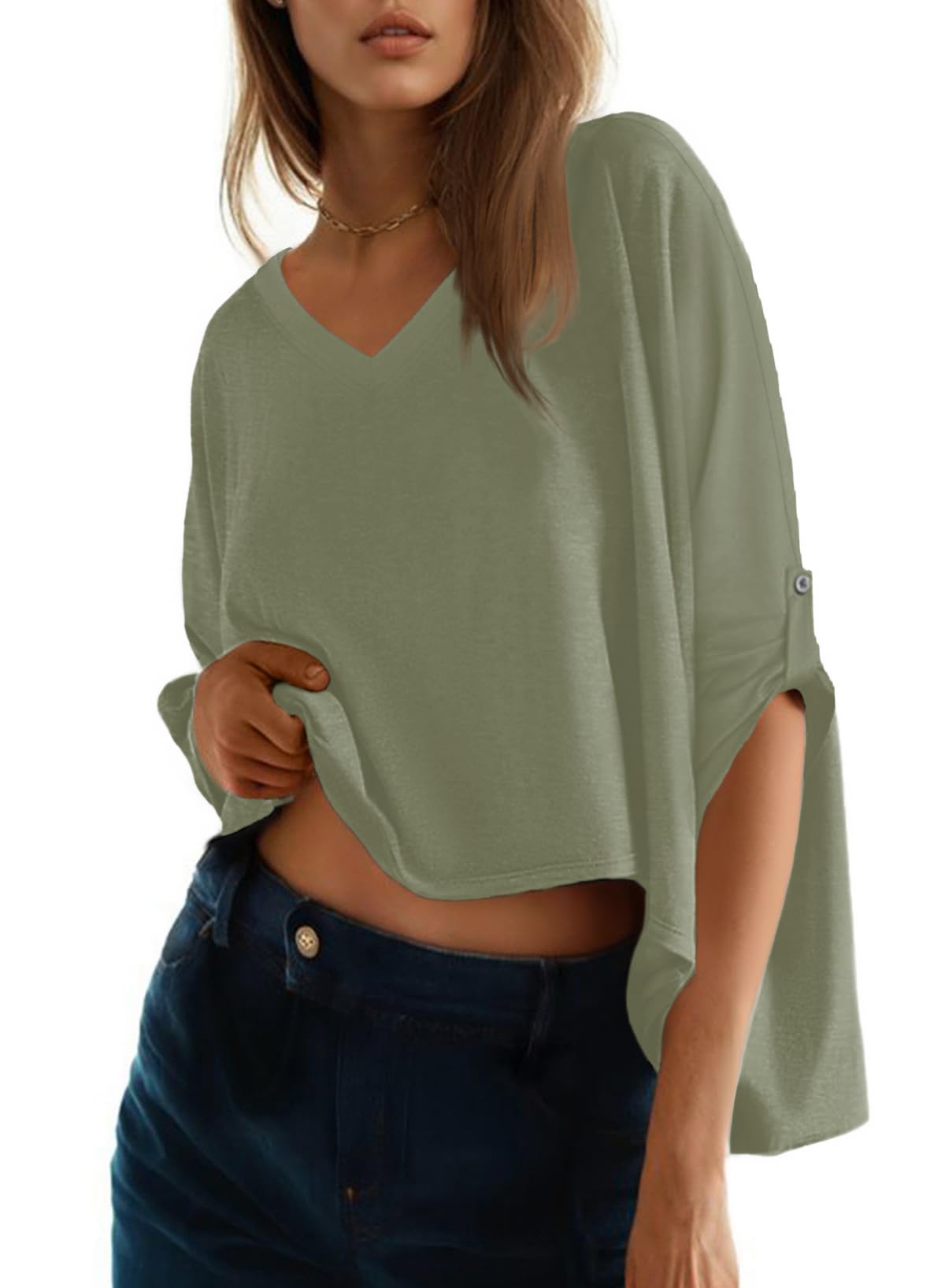 Foto 2 pulgar | Camiseta Dokotoo Para Mujer, Verano, Cuello En V, Manga Corta, Color Verde S - Venta Internacional.