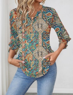Foto 3 | Blusa Lomon Fashion 2025 De Verano Con Cuello En V Y Media Manga Para Mujer - Venta Internacional.