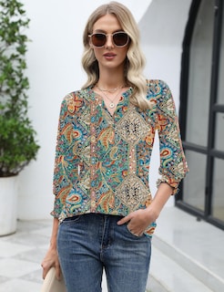 Foto 5 | Blusa Lomon Fashion 2025 De Verano Con Cuello En V Y Media Manga Para Mujer - Venta Internacional.