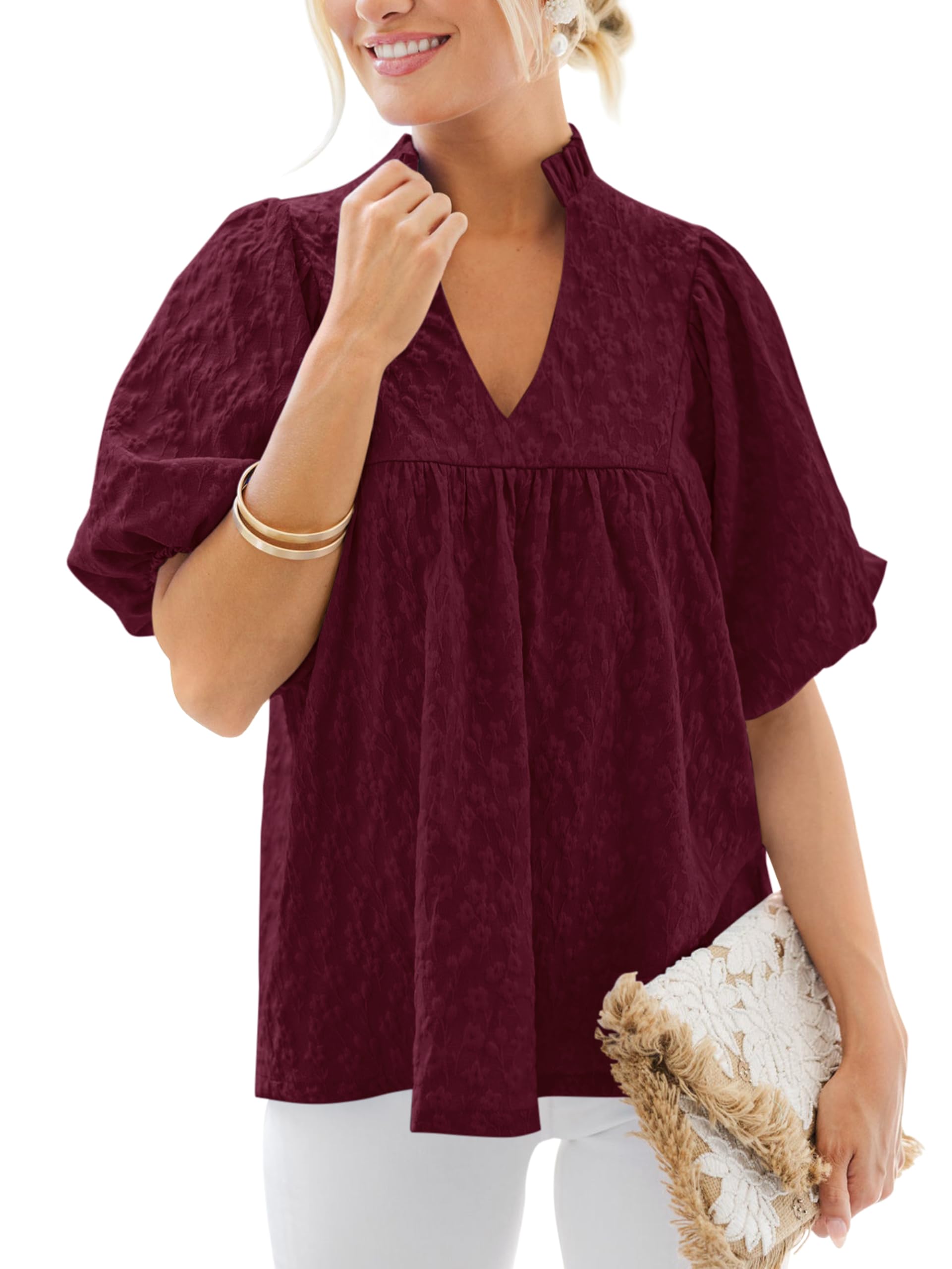 Foto 2 pulgar | Blusa Mascomoda Verano 2025 Para Mujer Rojo Vino Talla S - Venta Internacional.