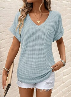 Foto 2 | Camisetas Dokotoo De Punto Gofrado Con Cuello En V Y Manga Corta Para Mujer - Venta Internacional.