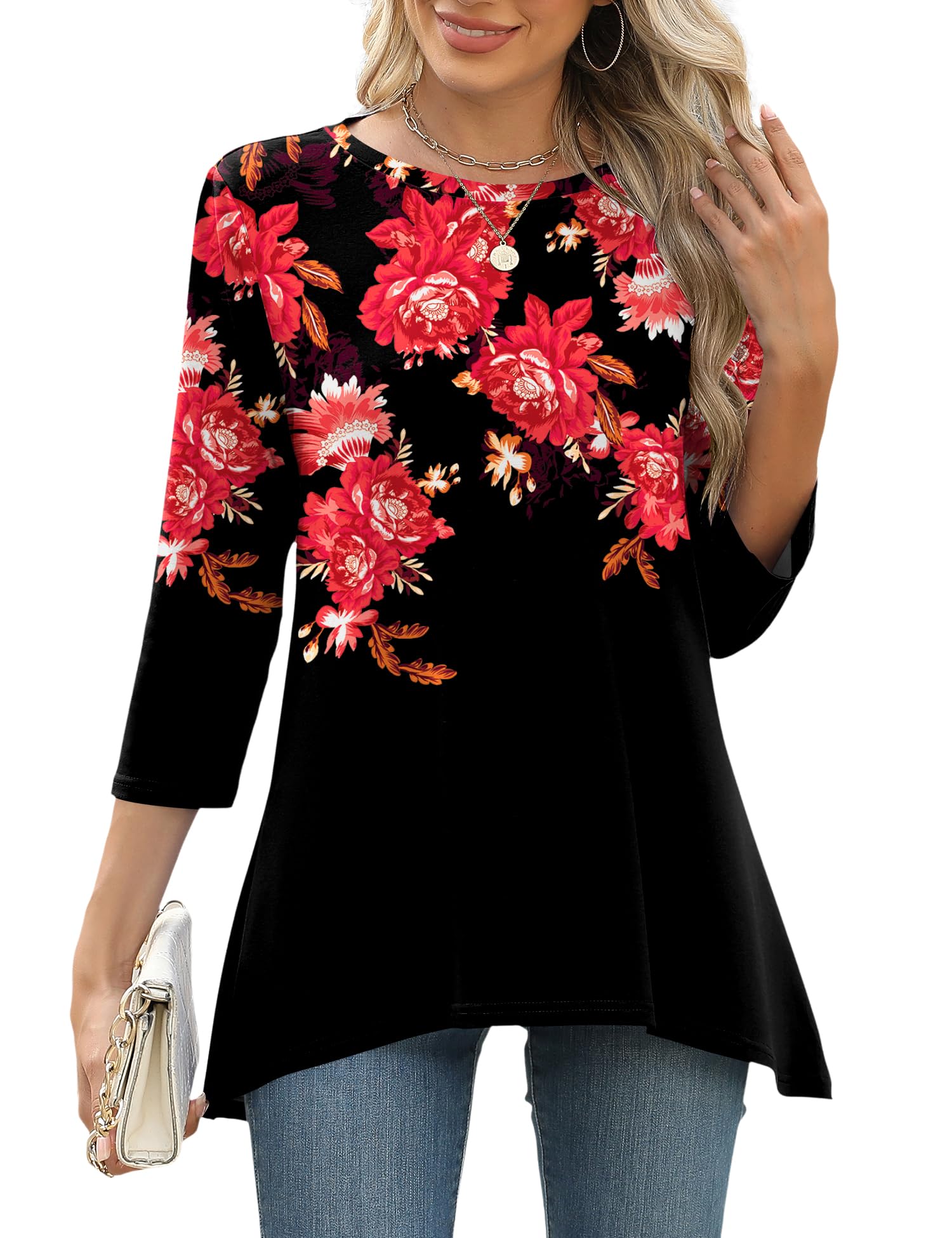 Foto 2 pulgar | Blusa Tipo Túnica Lomon Con Manga 3/4 Para Mujer, Casual, De Negocios, Color Rojo Xxl - Venta Internacional.