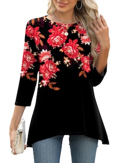 Foto 1 | Blusa Tipo Túnica Lomon Con Manga 3/4 Para Mujer, Casual, De Negocios, Color Rojo Xxl - Venta Internacional.