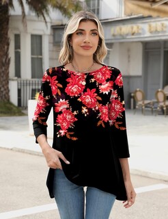 Foto 2 | Blusa Tipo Túnica Lomon Con Manga 3/4 Para Mujer, Casual, De Negocios, Color Rojo Xxl - Venta Internacional.