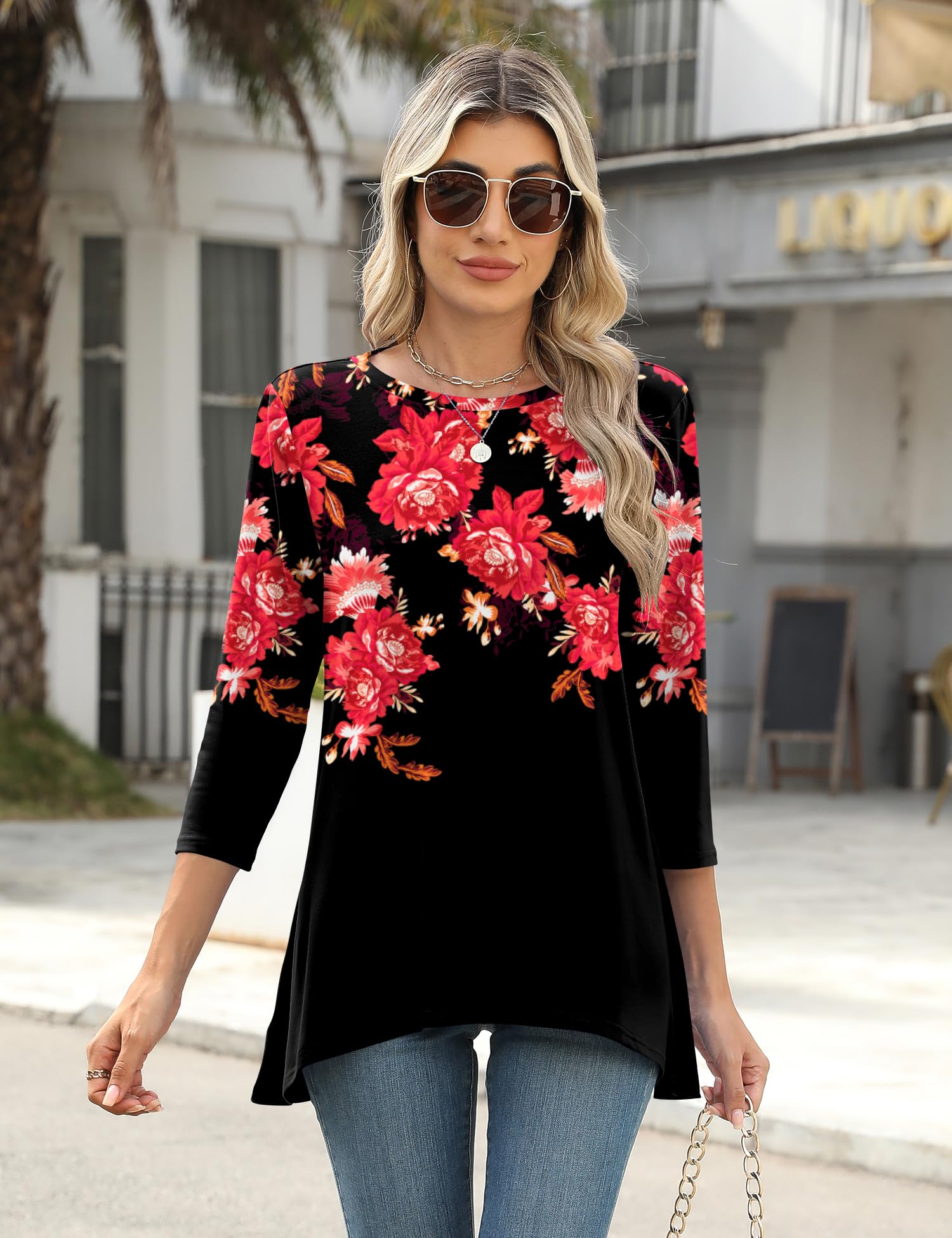 Foto 4 pulgar | Blusa Tipo Túnica Lomon Con Manga 3/4 Para Mujer, Casual, De Negocios, Color Rojo Xxl - Venta Internacional.