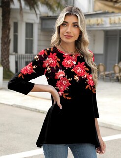 Foto 4 | Blusa Tipo Túnica Lomon Con Manga 3/4 Para Mujer, Casual, De Negocios, Color Rojo Xxl - Venta Internacional.