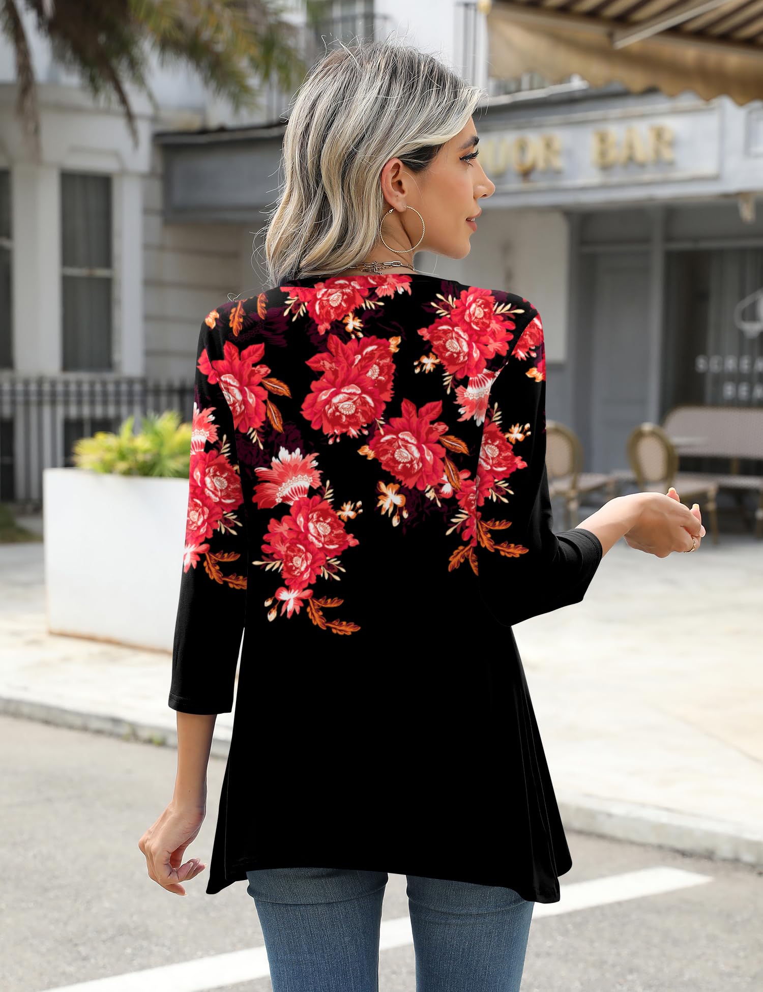 Foto 5 | Blusa Tipo Túnica Lomon Con Manga 3/4 Para Mujer, Casual, De Negocios, Color Rojo Xxl - Venta Internacional.
