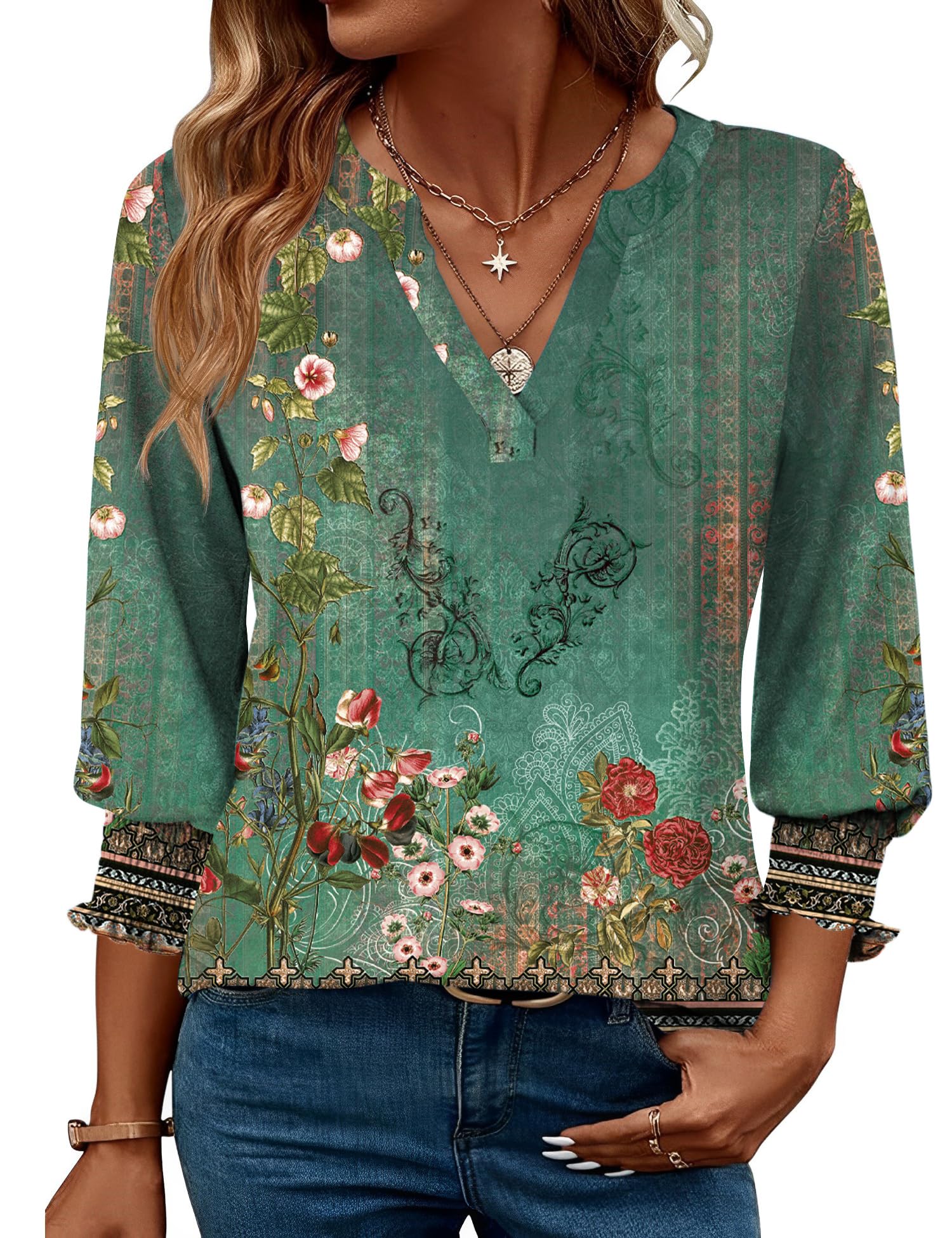 Camiseta Lomon Blusa Casual Con Cuello En V Y Manga 3/4 Para Mujer - Venta Internacional.