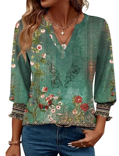 Foto 1 | Camiseta Lomon Blusa Casual Con Cuello En V Y Manga 3/4 Para Mujer - Venta Internacional.