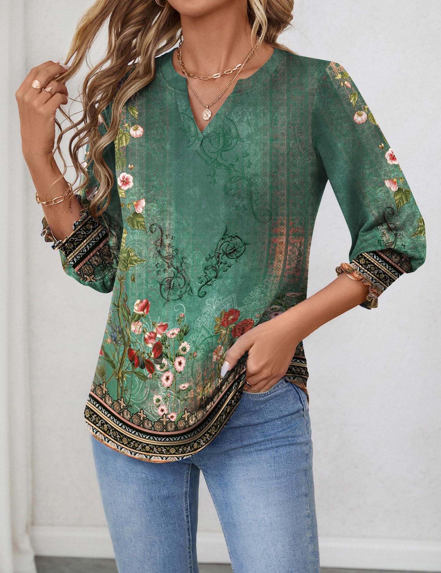 Foto 3 pulgar | Camiseta Lomon Blusa Casual Con Cuello En V Y Manga 3/4 Para Mujer - Venta Internacional.
