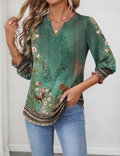 Foto 2 | Camiseta Lomon Blusa Casual Con Cuello En V Y Manga 3/4 Para Mujer - Venta Internacional.