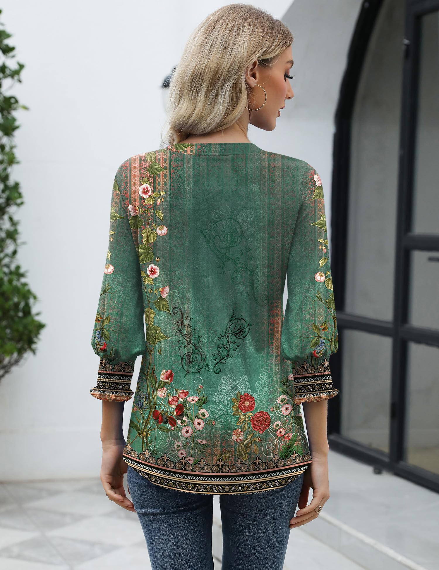 Foto 4 | Camiseta Lomon Blusa Casual Con Cuello En V Y Manga 3/4 Para Mujer - Venta Internacional.