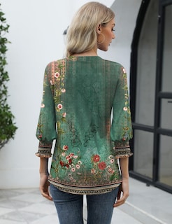 Foto 4 | Camiseta Lomon Blusa Casual Con Cuello En V Y Manga 3/4 Para Mujer - Venta Internacional.