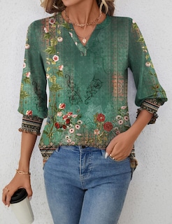 Foto 6 | Camiseta Lomon Blusa Casual Con Cuello En V Y Manga 3/4 Para Mujer - Venta Internacional.